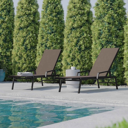 Flash Furniture Black/Brown Adjustable Chaise Lounge with Arms, 2PK 2-JJ-LC323-BLK-BR-GG